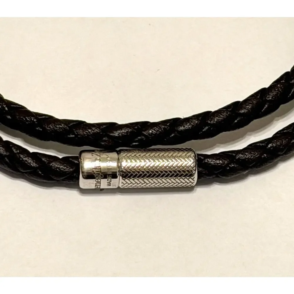 $495 NWT Ermenegildo Zegna Brown Braided Leather Double Wrap Bracelet With Clasp